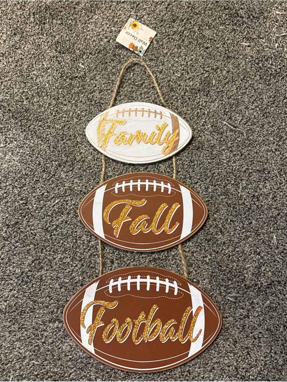 Family Fall Football Sign Wall Hanging Home Decor  Glitter Vibrant Autumn Sign